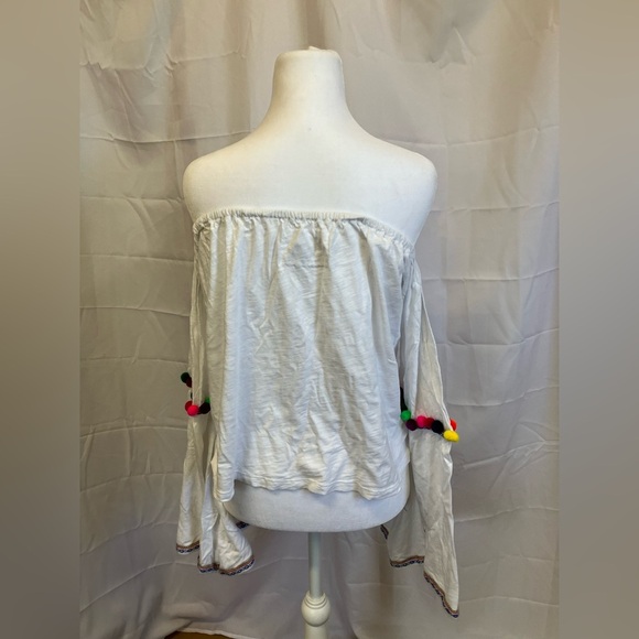Pitusa White Off-Shoulder Blouse with Blue Accents - Picture 4 of 6